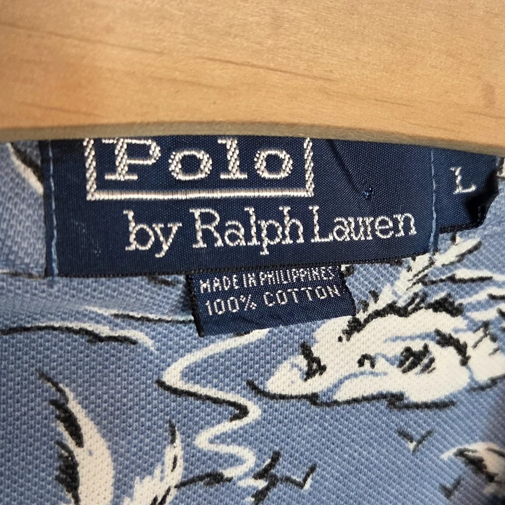 Polo Ralph Lauren Blue Tropical Palm Print Polo Shirt Size Large